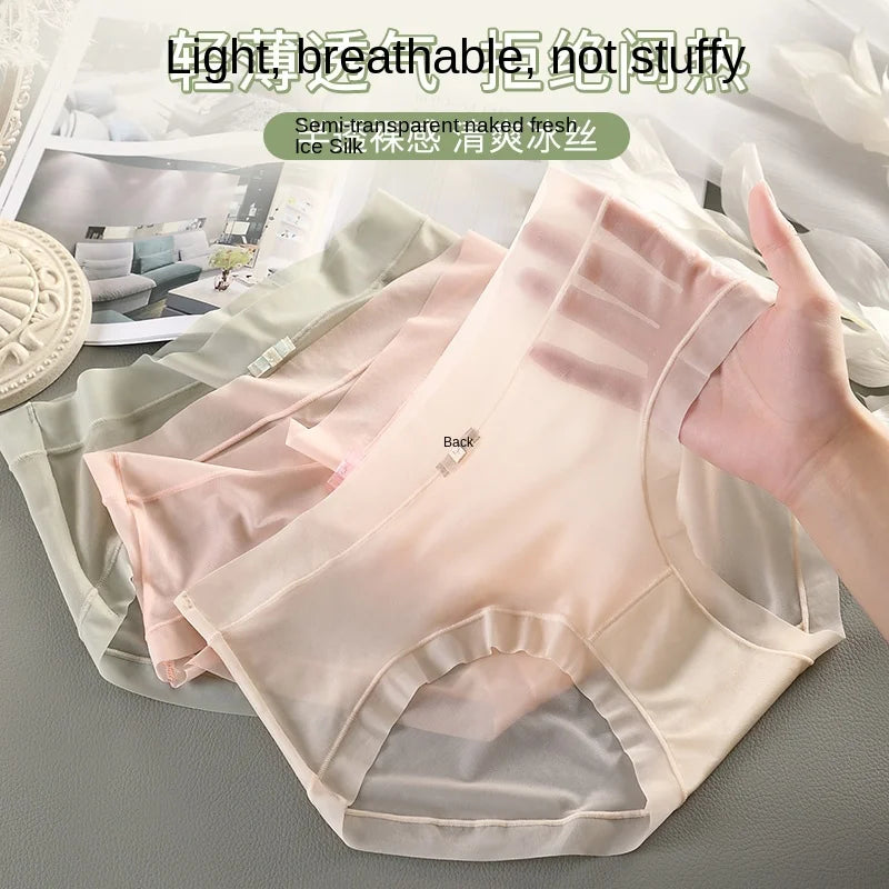 3PCS Female Ice Silk Seamless Briefs Women's Ultra-thin Translucent Sexy Women Mid-waist Underwear Quick-dry Female Underpants