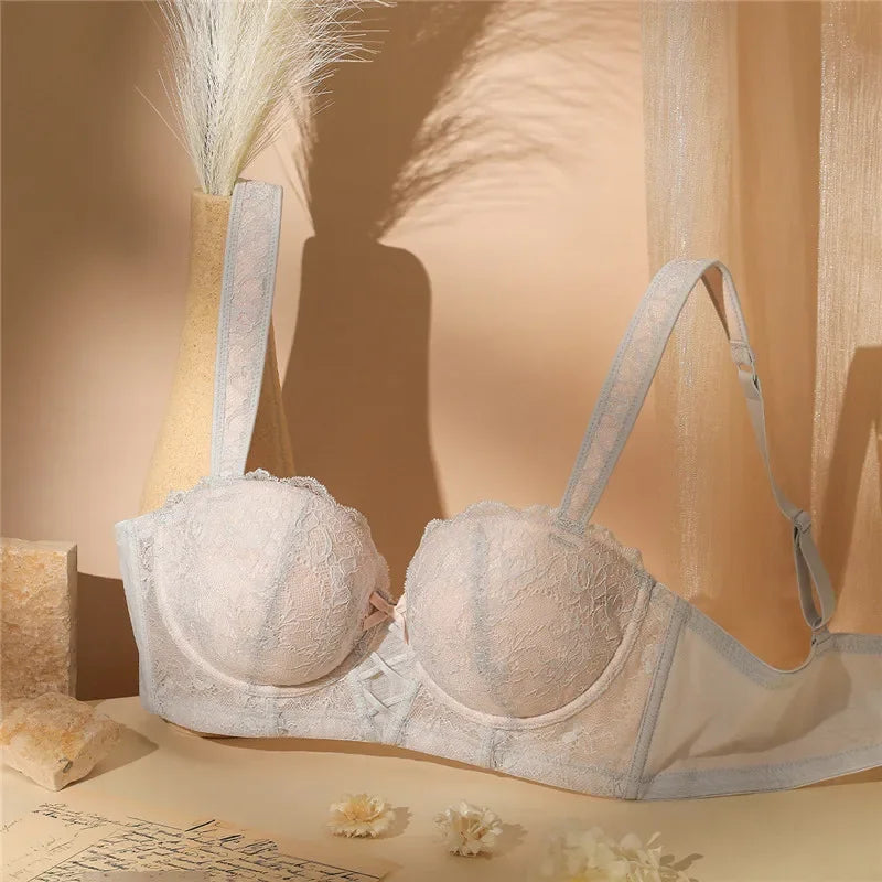 Lace Sexy Hot Bra Woman's Thin Top Up Bra Push-up Big Chest Revealing Small Bra Underwear 70-100 B C D E SWD9097