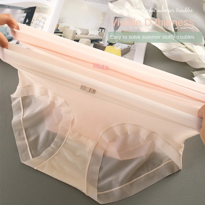 3PCS Female Ice Silk Seamless Briefs Women's Ultra-thin Translucent Sexy Women Mid-waist Underwear Quick-dry Female Underpants